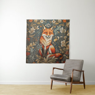 Vintag Sitting Fox William Morris Inspirierte Blum Wandteppich