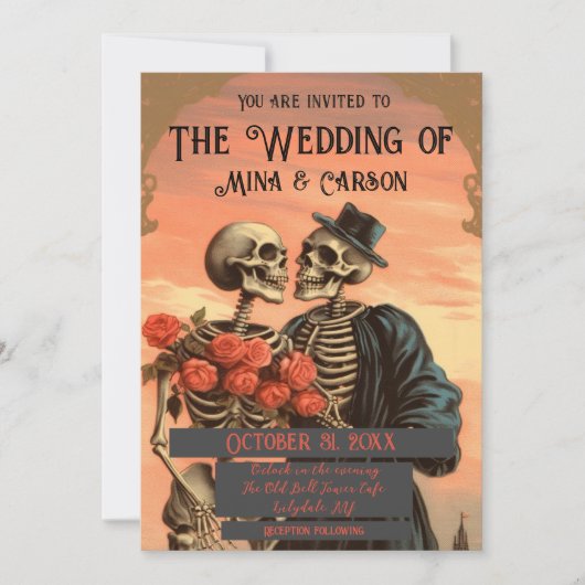 Vintag Skeleton Couple Goth Wedding QR Einladung (Vorderseite)