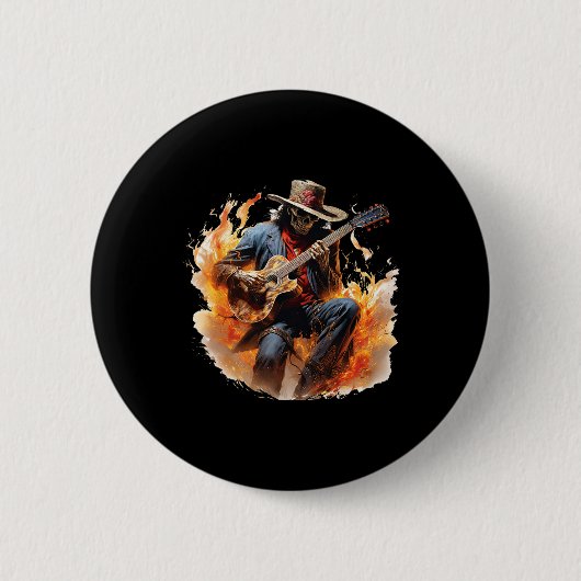 Vintag Skeleton Cowboy Gitarrenfeuer spielen Button (Vorderseite)