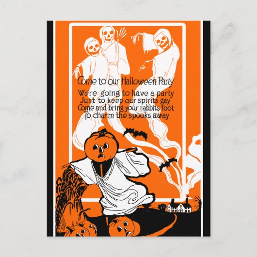 Vintag Skeleton Ghost Greeting Postkarte (Vorderseite)