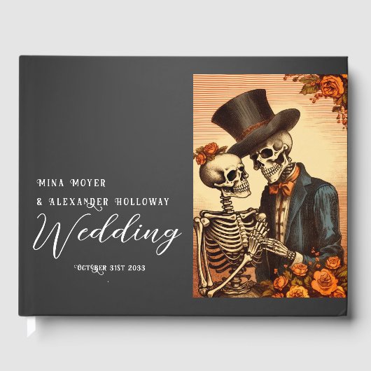Vintag Skeleton Goth Foto Wedding Guest Book Gästebuch (Vorderseite)