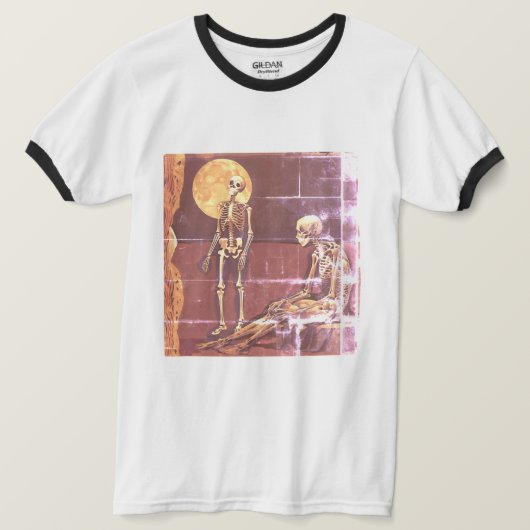 Vintag Skelett Moonlit Szene Ringer T-Shirt (Design vorne)