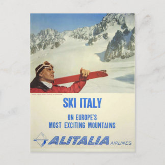 Vintag Ski Italy Alitalia Airlines Travel Postkarte