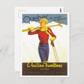 Vintag Ski Quebec Kanada Chateau Frontenac Postkarte (Vorne/Hinten)