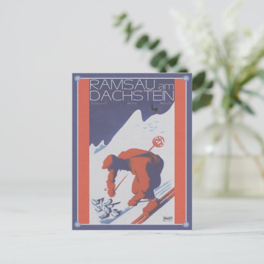 Vintag Ski Ramsau am Dachstein Postkarte (Stehend Vorderseite)