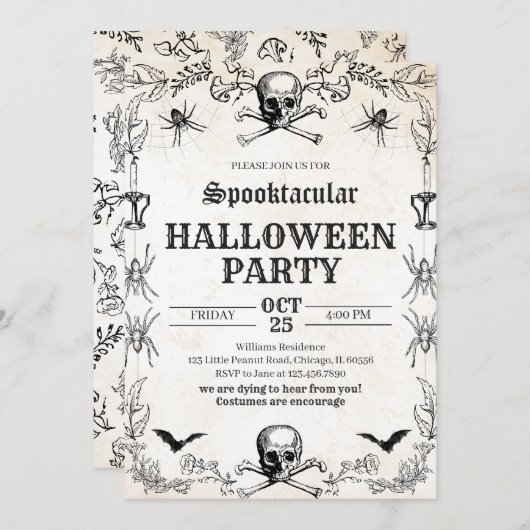 Vintag Skull Halloween Geburtstag Einladung (Vorne/Hinten)