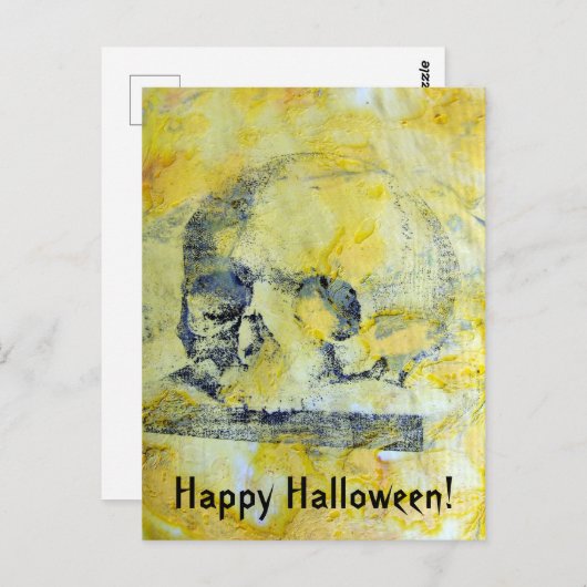 Vintag-Skull-Mixed-Media-Halloween Postkarte (Vorne/Hinten)