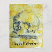 Vintag-Skull-Mixed-Media-Halloween Postkarte (Vorderseite)