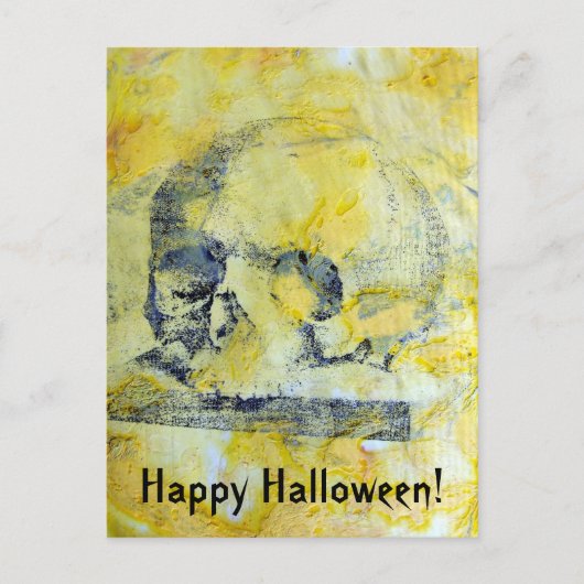 Vintag-Skull-Mixed-Media-Halloween Postkarte (Vorderseite)