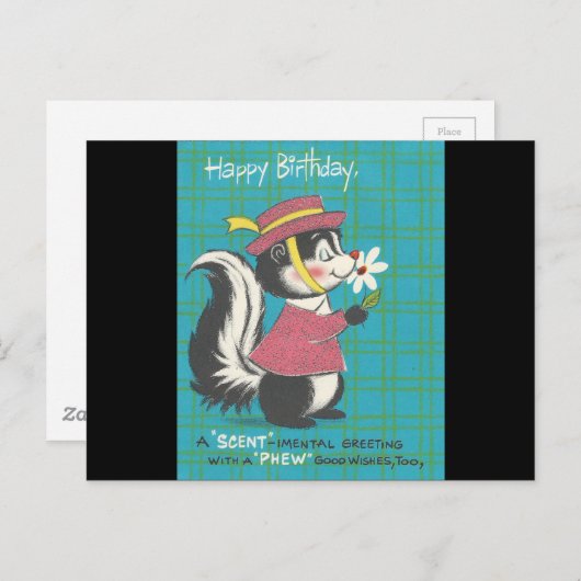Vintag Skunk Happy Birthday Postkarte (Vorne/Hinten)