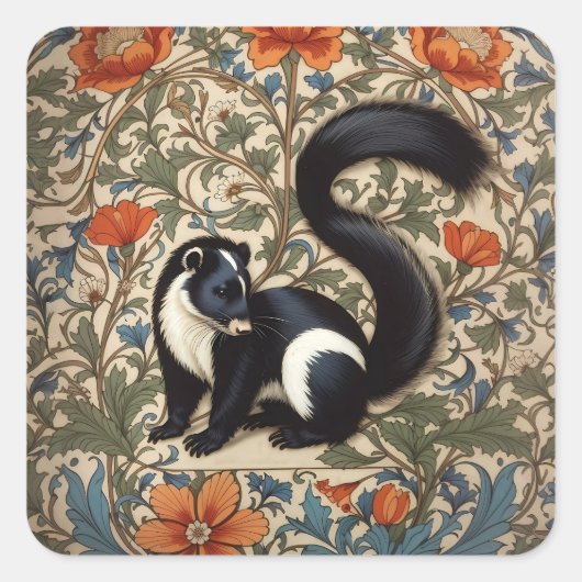 Vintag Skunk William Morris Inspiriert Quadratischer Aufkleber (Vorderseite)