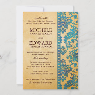 Vintag Sky Blue Damask Lace Wedding Einladung