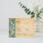 Vintag Sky Blue Damask Lace Wedding RSVP (Stehend Vorderseite)
