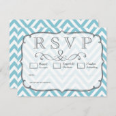 Vintag Sky Blue White Zickzack Wedding RSVP Karten (Vorne/Hinten)