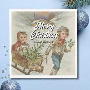 Vintag Sleigh Ride Weihnachtsbaum Napkins Serviette
