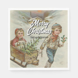 Vintag Sleigh Ride Weihnachtsbaum Napkins Serviette