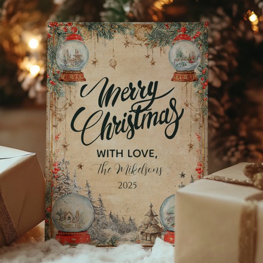 Vintag Snow Globe Feiertagskarte