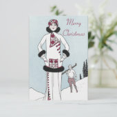 Vintag Snow Queen Weihnachtskarte Dankeskarte (Stehend Vorderseite)