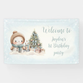 Vintag Snowman Blue Christmas 1. Geburtstagsbanner Banner