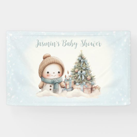 Vintag Snowman Blue Christmas Boy Baby Dusche Banner (Horizontal)