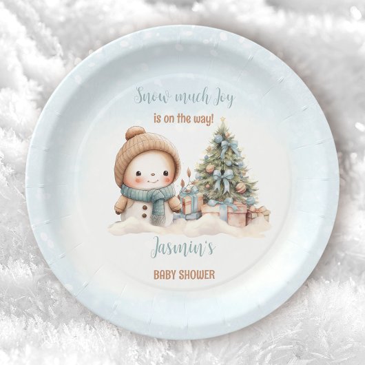 Vintag Snowman Blue Christmas Boy Baby Dusche Pappteller