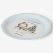 Vintag Snowman Blue Christmas Boy Baby Dusche Pappteller (Schrägansicht)