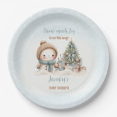 Vintag Snowman Blue Christmas Boy Baby Dusche Pappteller (Vorderseite)
