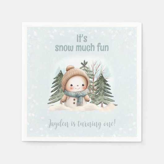 Vintag Snowman Blue Winter Erster Geburtstag Napki Serviette (Vorderseite)