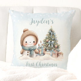 Vintag Snowman Boy Blue First Christmas Pillow Kissen
