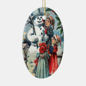 Vintag Snowman & Children Keramikornament (Rechts)