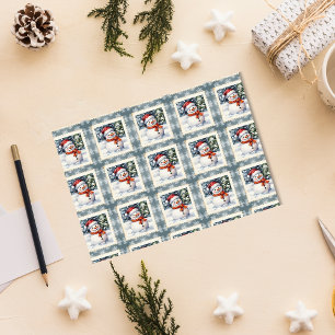Vintag Snowman Christmas Postage Briefmarke Seidenpapier