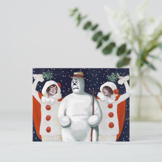 Vintag Snowman Christmas Postcard Postkarte (Stehend Vorderseite)