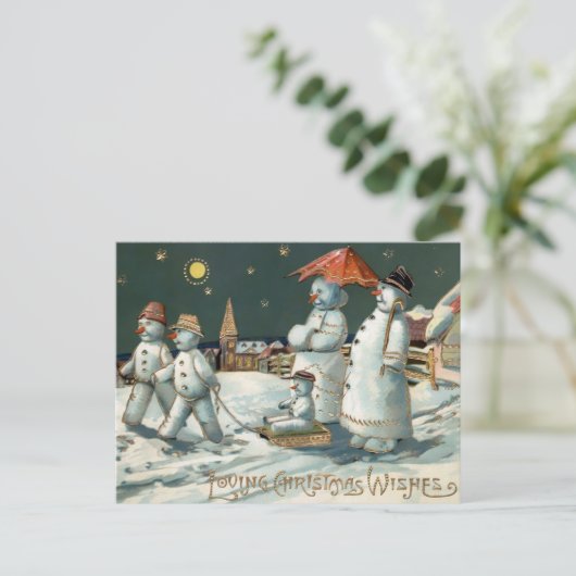 Vintag Snowman Family Weihnachtspostkarte Postkarte (Stehend Vorderseite)