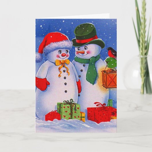 Vintag Snowman Feiertagskarte (Vorderseite)