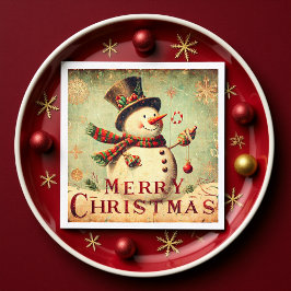 Vintag Snowman - Frohe Weihnachtszeitung Napkin Serviette