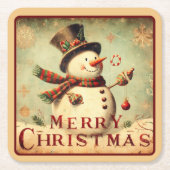 Vintag Snowman - Frohe Weihnachtszeitung Untersetz Rechteckiger Pappuntersetzer (Vorderseite)
