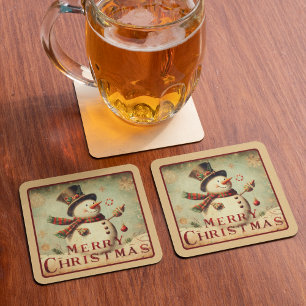 Vintag Snowman - Frohe Weihnachtszeitung Untersetz Rechteckiger Pappuntersetzer