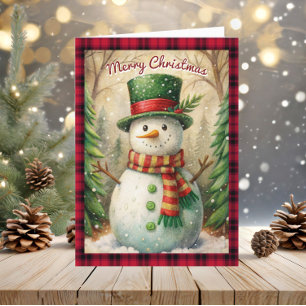 Vintag Snowman Merry Christmas Buffalo Kariert Feiertagskarte