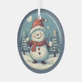 Vintag Snowman Ornament Aus Glas (Vorderseite links)