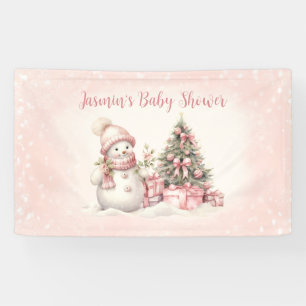 Vintag Snowman Pink Christmas Girl Babydusche Banner