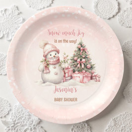 Vintag Snowman Pink Christmas Girl Babydusche Pappteller