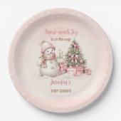 Vintag Snowman Pink Christmas Girl Babydusche Pappteller (Vorderseite)