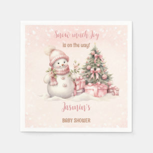 Vintag Snowman Pink Christmas Girl Babydusche Serviette