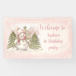 Vintag Snowman Pink Winter 1. Geburtstag Banner