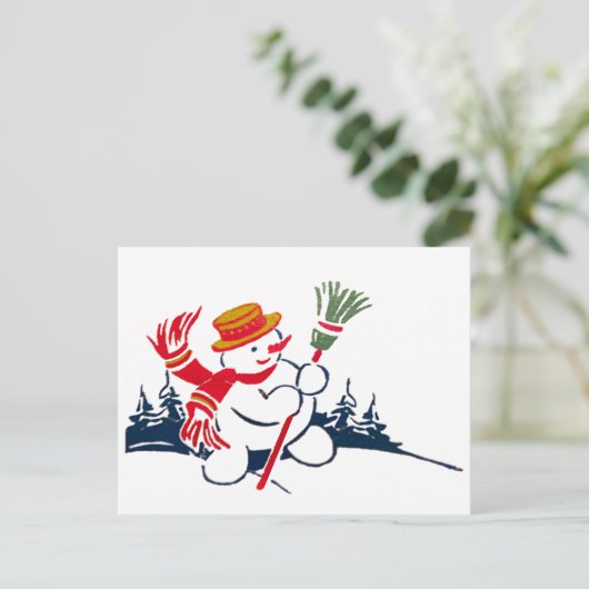Vintag Snowman Postcard Postkarte (Stehend Vorderseite)