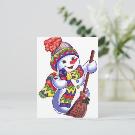 Vintag Snowman Postkarte (Stehend Vorderseite)
