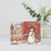 Vintag Snowman Postkarte (Stehend Vorderseite)
