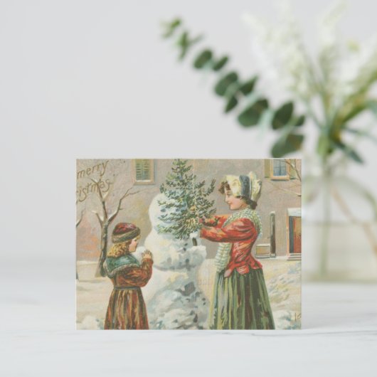 Vintag Snowman Postkarte (Stehend Vorderseite)