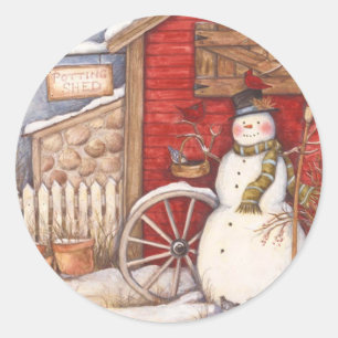 Vintag Snowman Runder Aufkleber