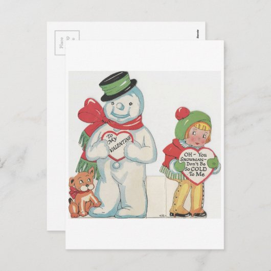 Vintag Snowman Valentine Feiertagspostkarte (Vorne/Hinten)